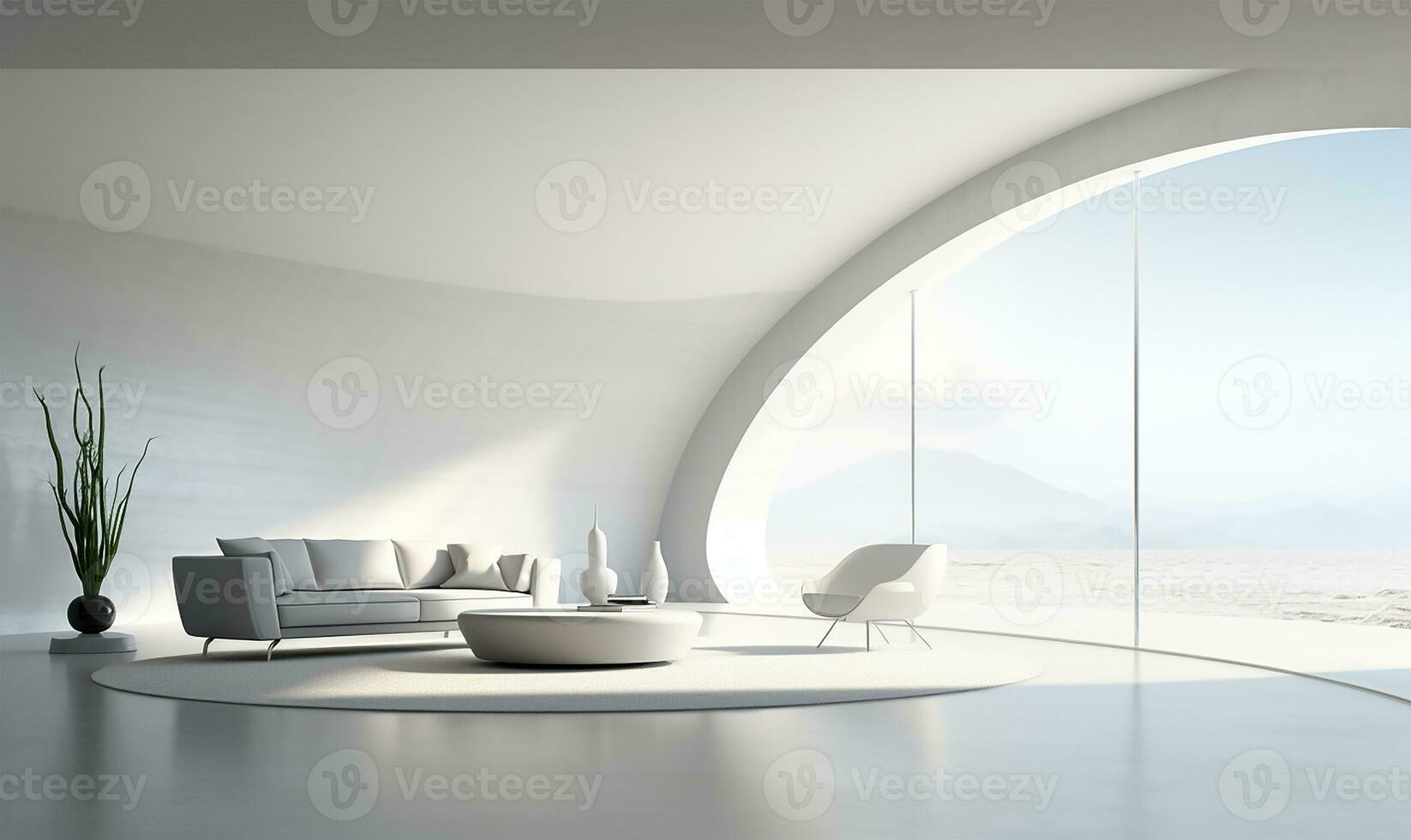 white open space interior with minimalistic design elements. AI Generated photo