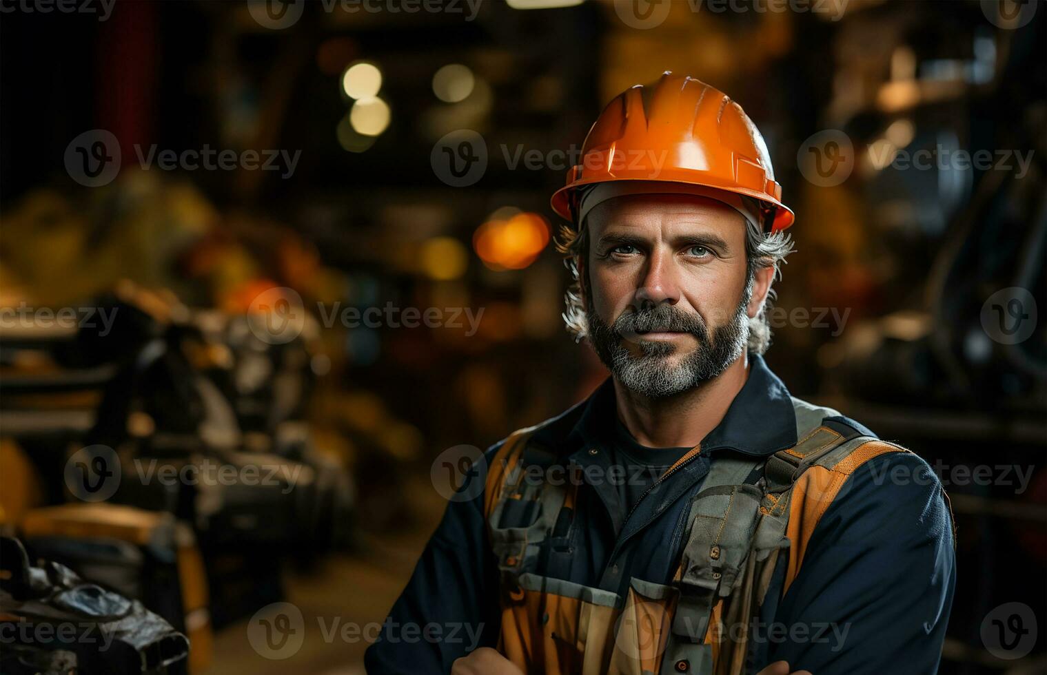 A diligent industry maintenance engineer stands tall, dressed in his professional uniform complemented by a safety hard hat. AI Generated photo