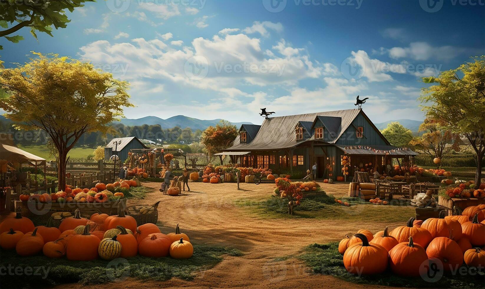 bustling pumpkin patch farm during the heart of autumn. AI Generated photo