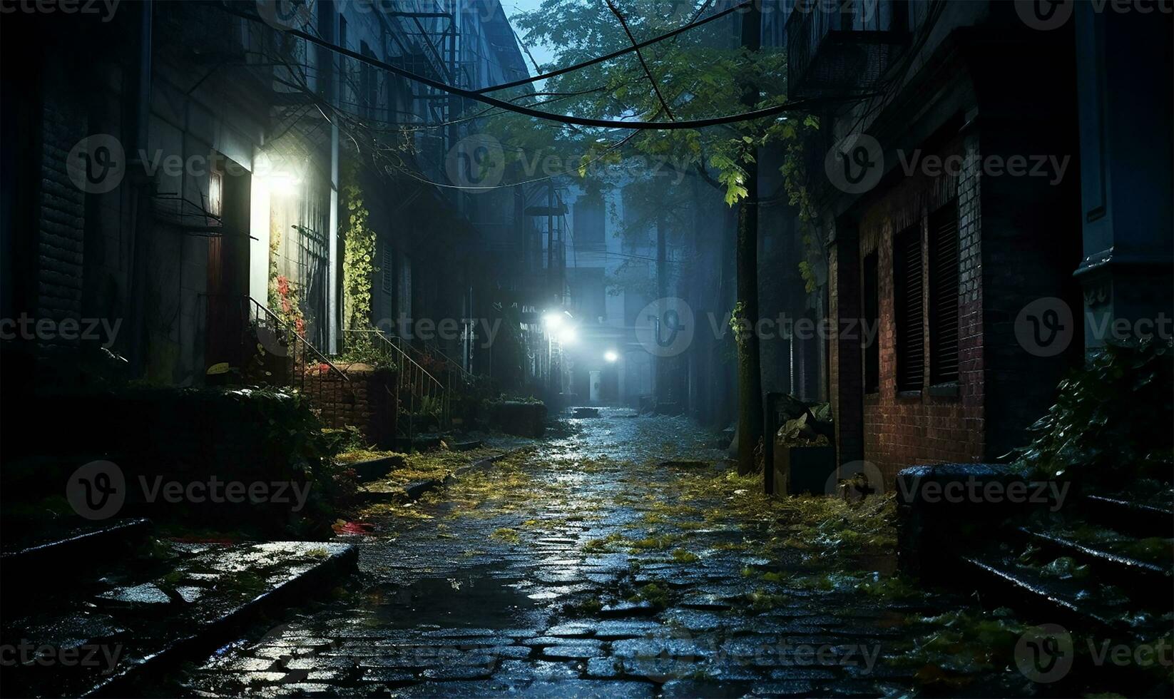 back street with old city houses. AI Generated photo