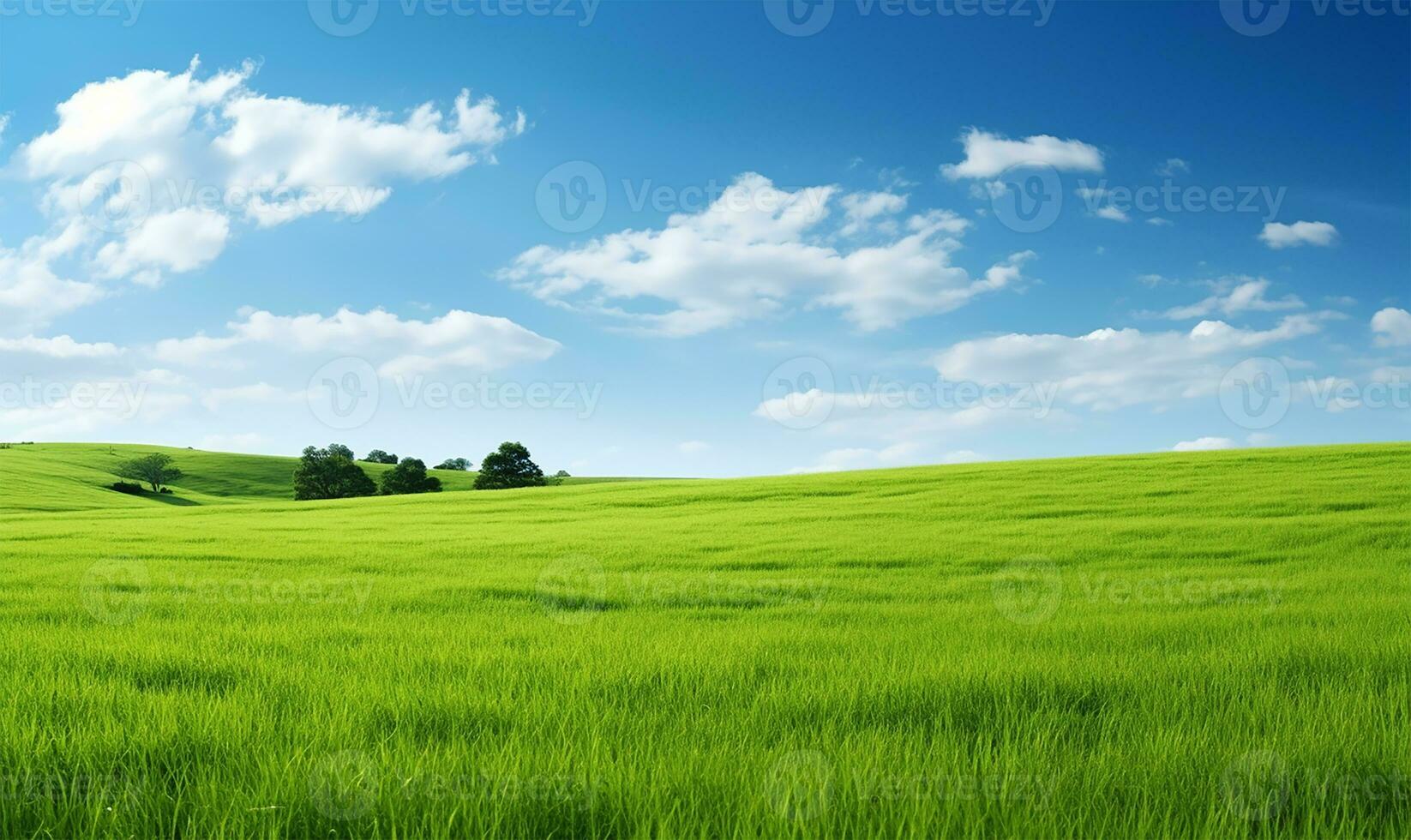 panorámico ver de un lozano verde campo. ai generado foto