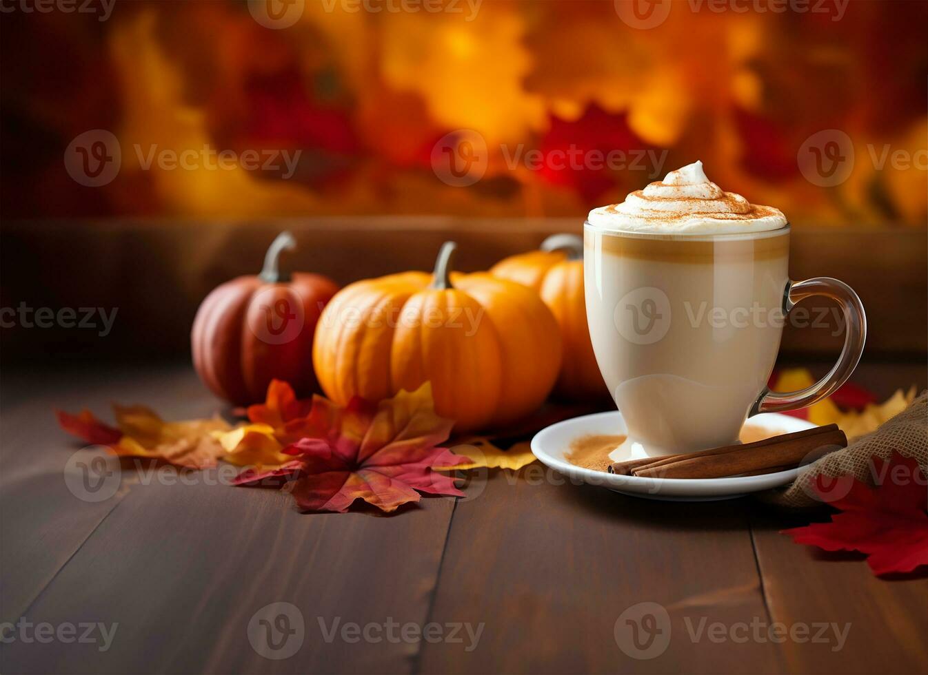 delicious pumpkin spice latte, steaming gently in a cup and saucer. AI Generated photo