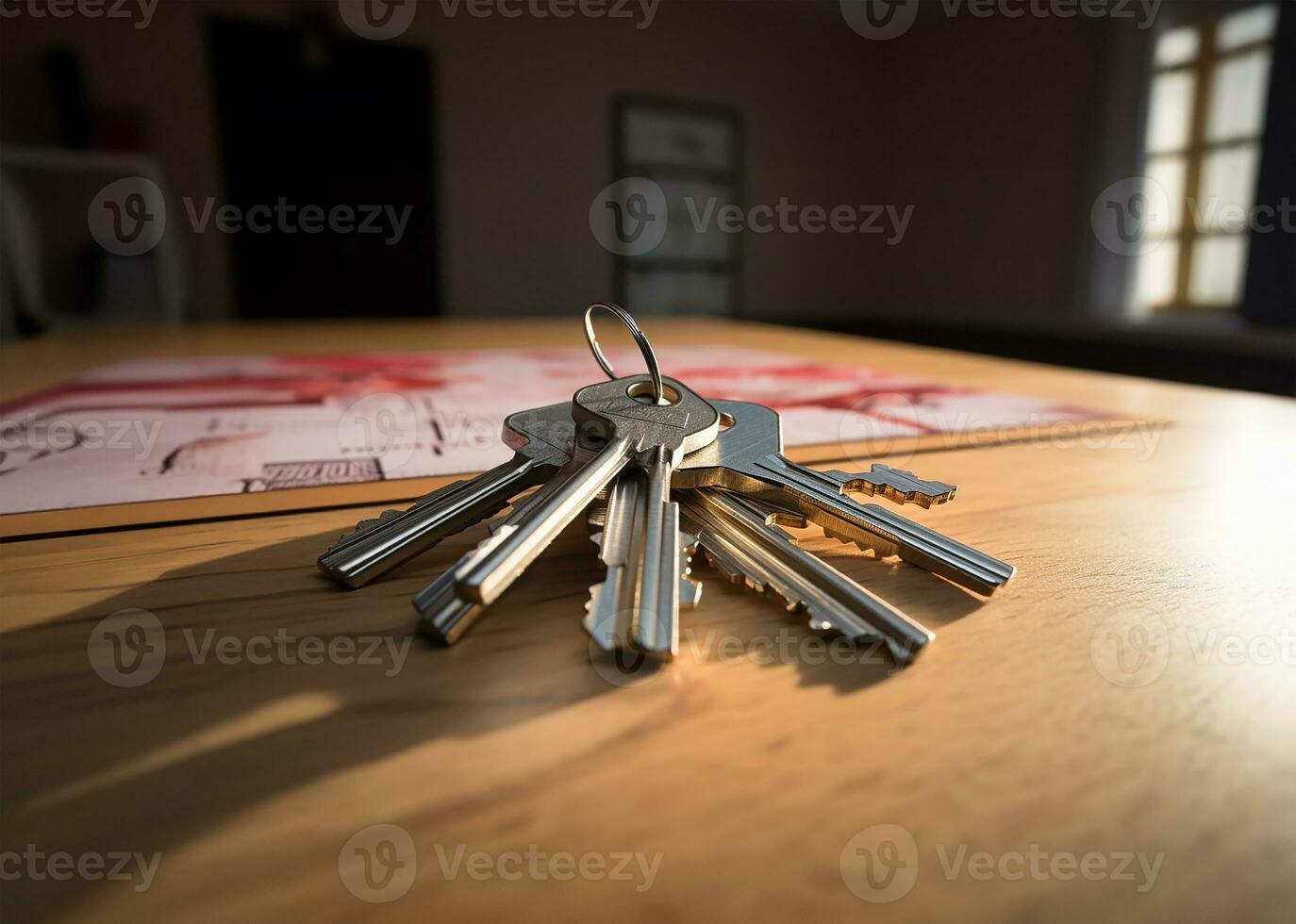 keys on a table in a new apartment or own house. AI Generated photo