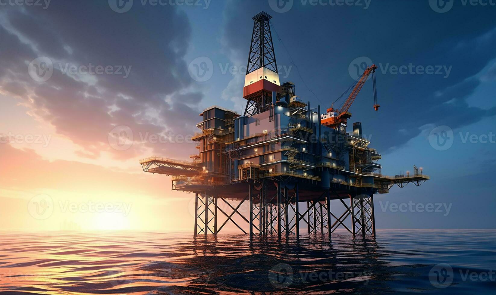 petróleo plataforma situado en el océano. ai generado foto