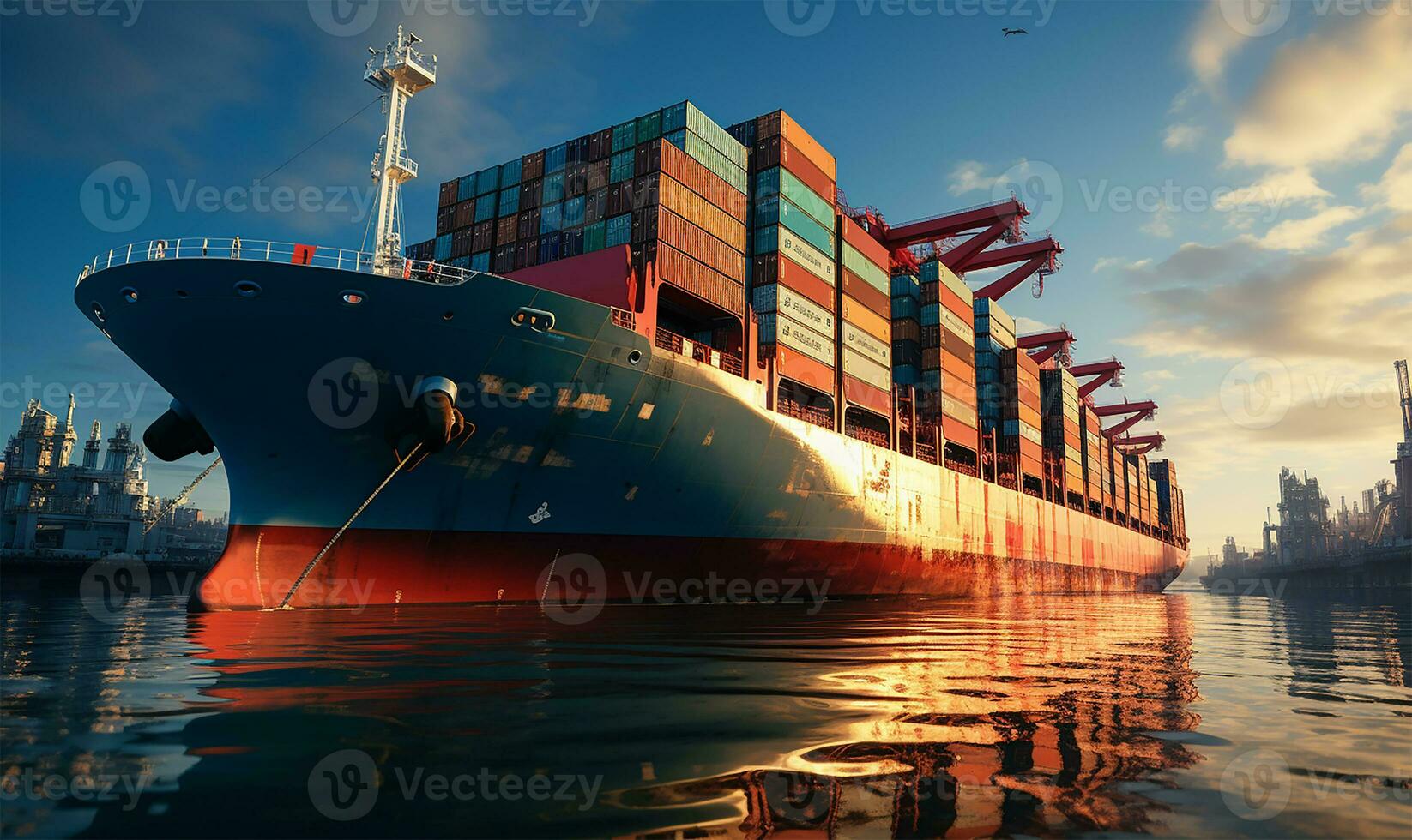 container ship cutting through the vast sea waters. AI Generated photo