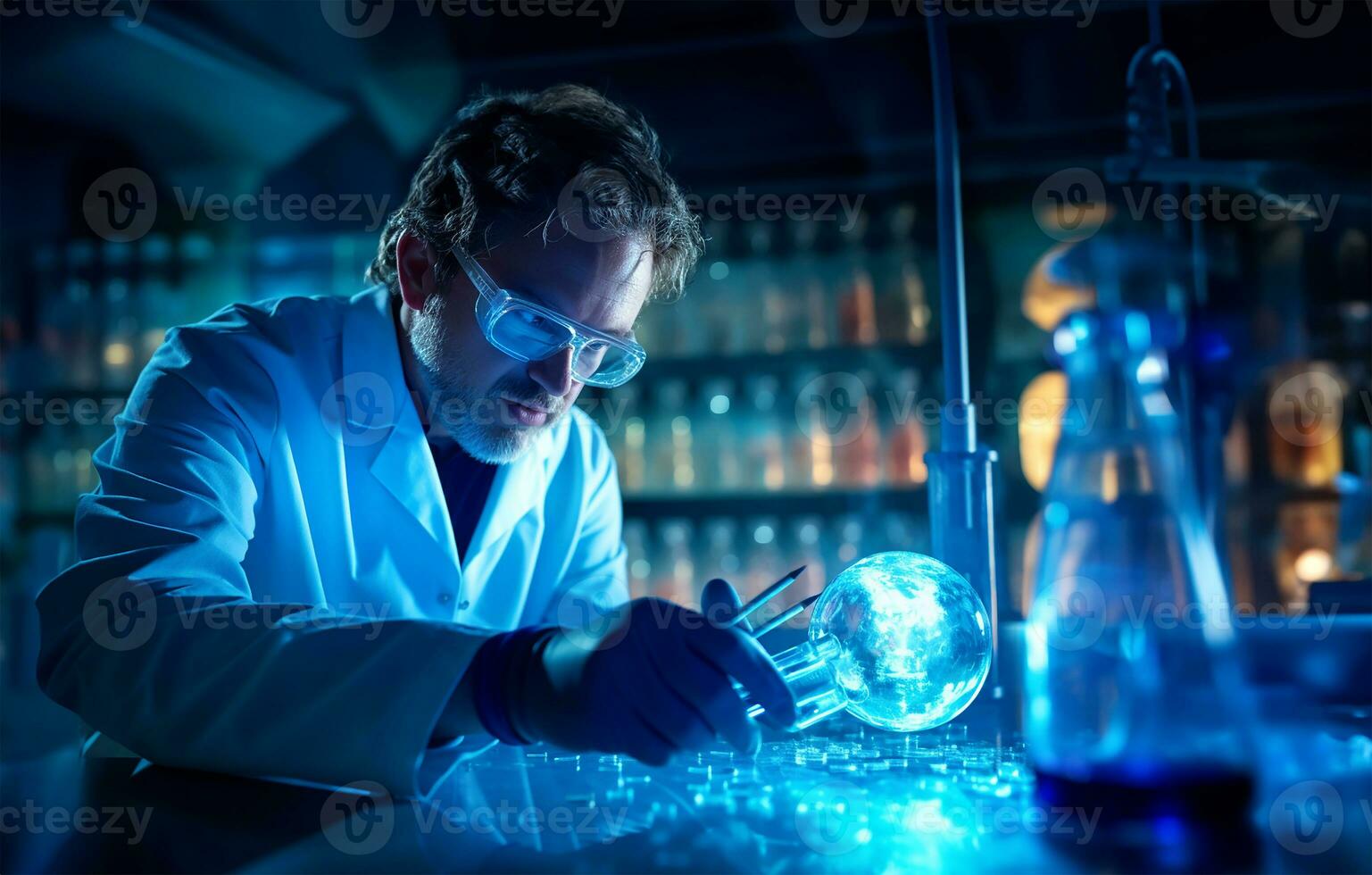 Closeup of a scientist in a laboratory. AI Generated photo