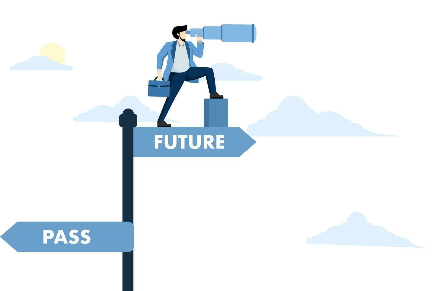 Concept of seeing business opportunities, leadership vision looking at company strategy to achieve targets, smart businessman with binocular telescope looking for visionary business. vector