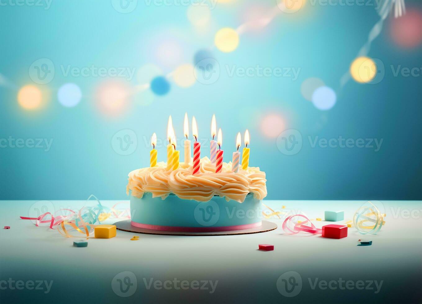 un delicioso cumpleaños pastel adornado con iluminado velas ai generado foto