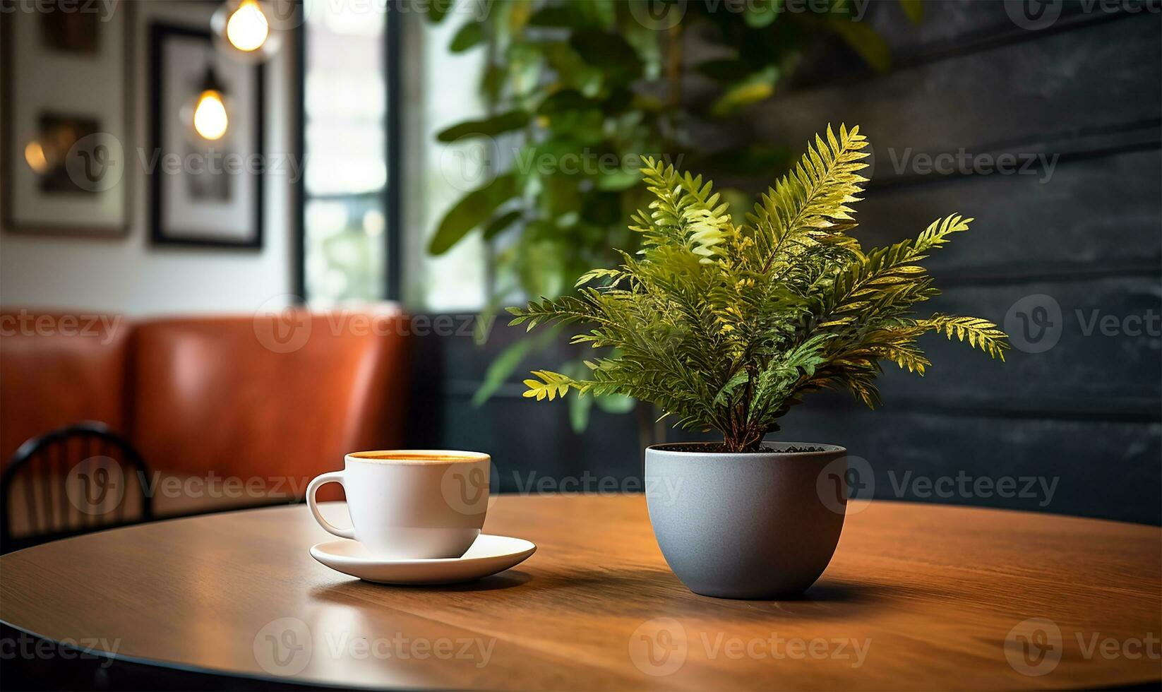 coffee cup alongside a plant. AI Generated photo