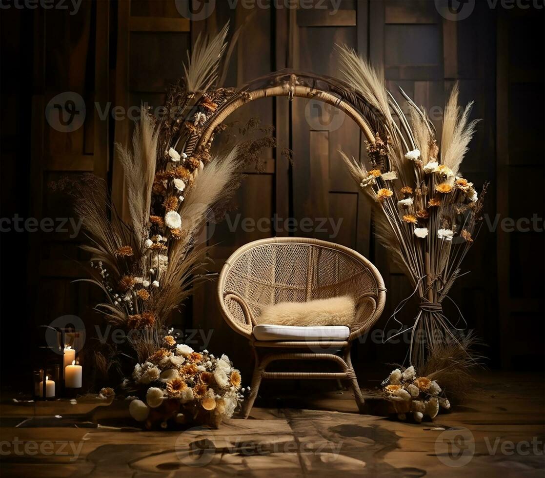 ethnic bow crafted from rustic wooden sticks. AI Generated photo