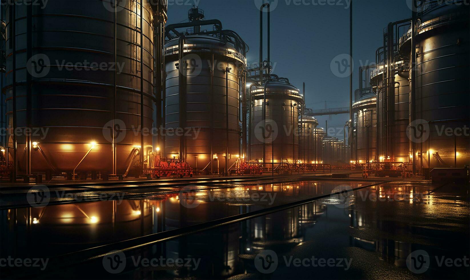 Large storage tanks and silos filled with raw materials. AI Generated photo