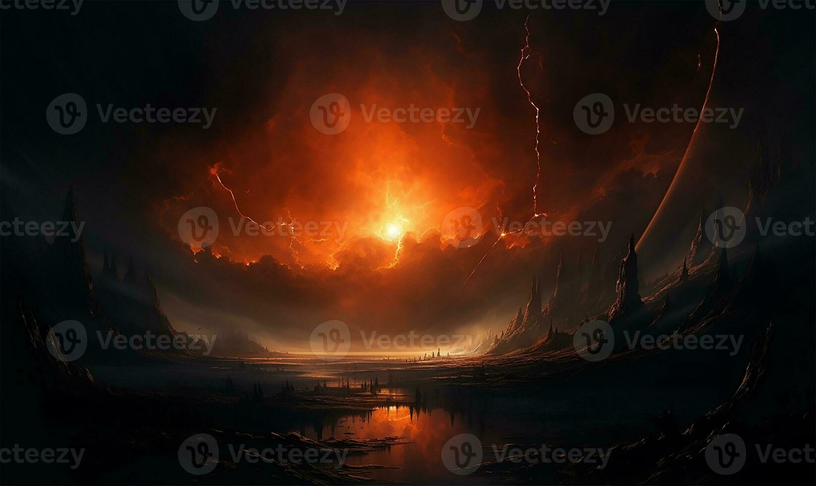 dynamic burst of luminous orange erupting against a stark black canvas. AI Generated photo