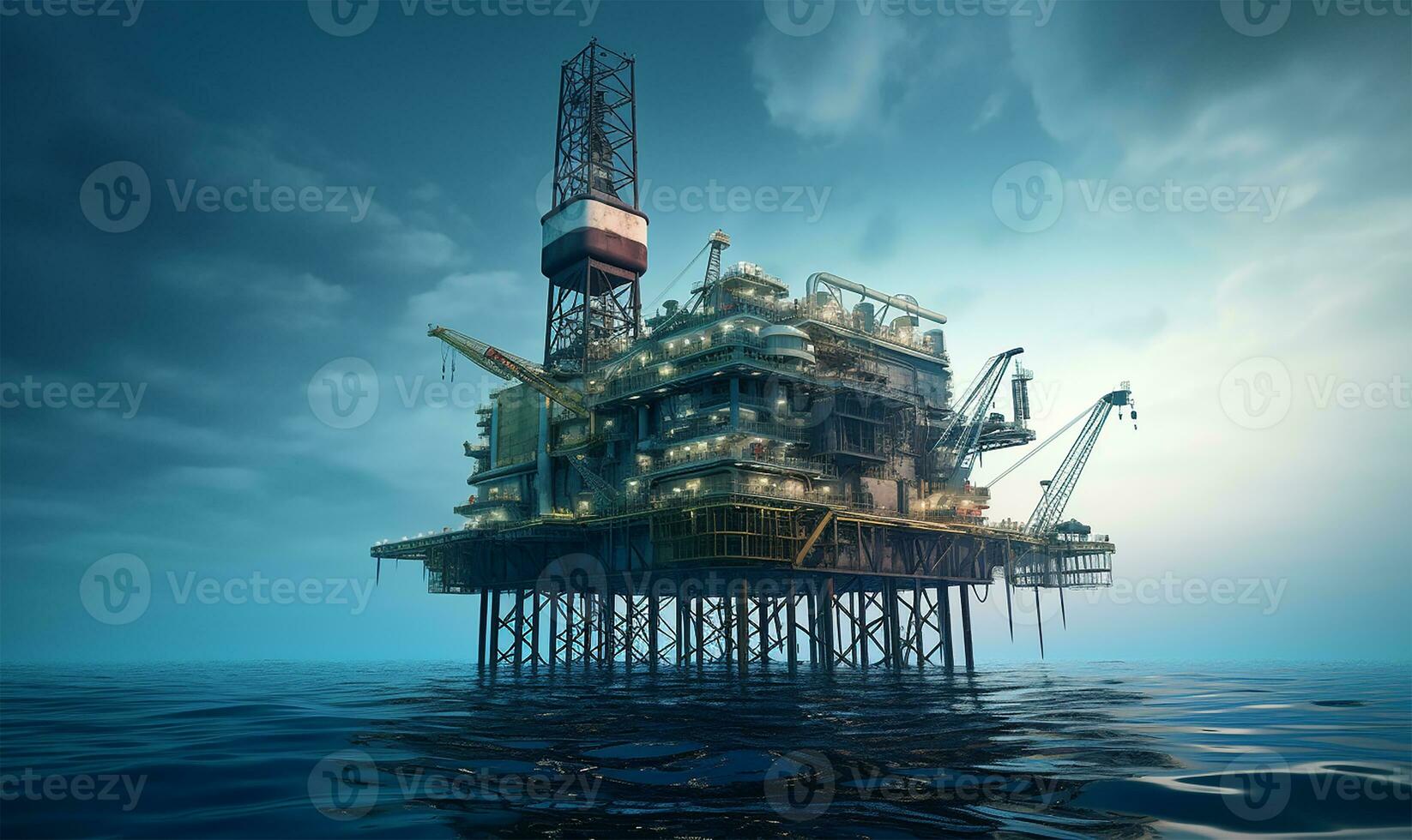 oil platform situated in the ocean. AI Generated photo