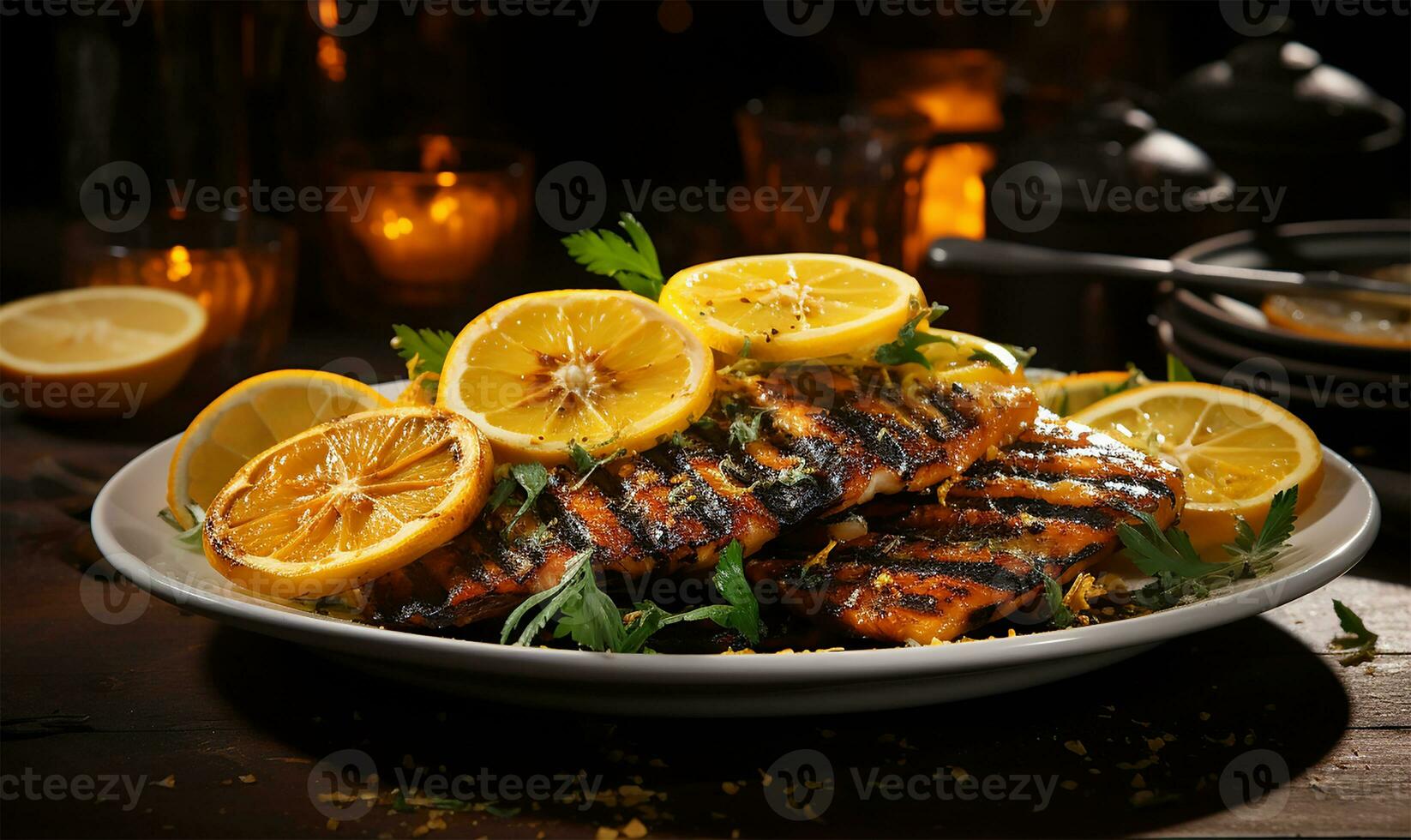 piece of grilled salmon. AI Generated photo