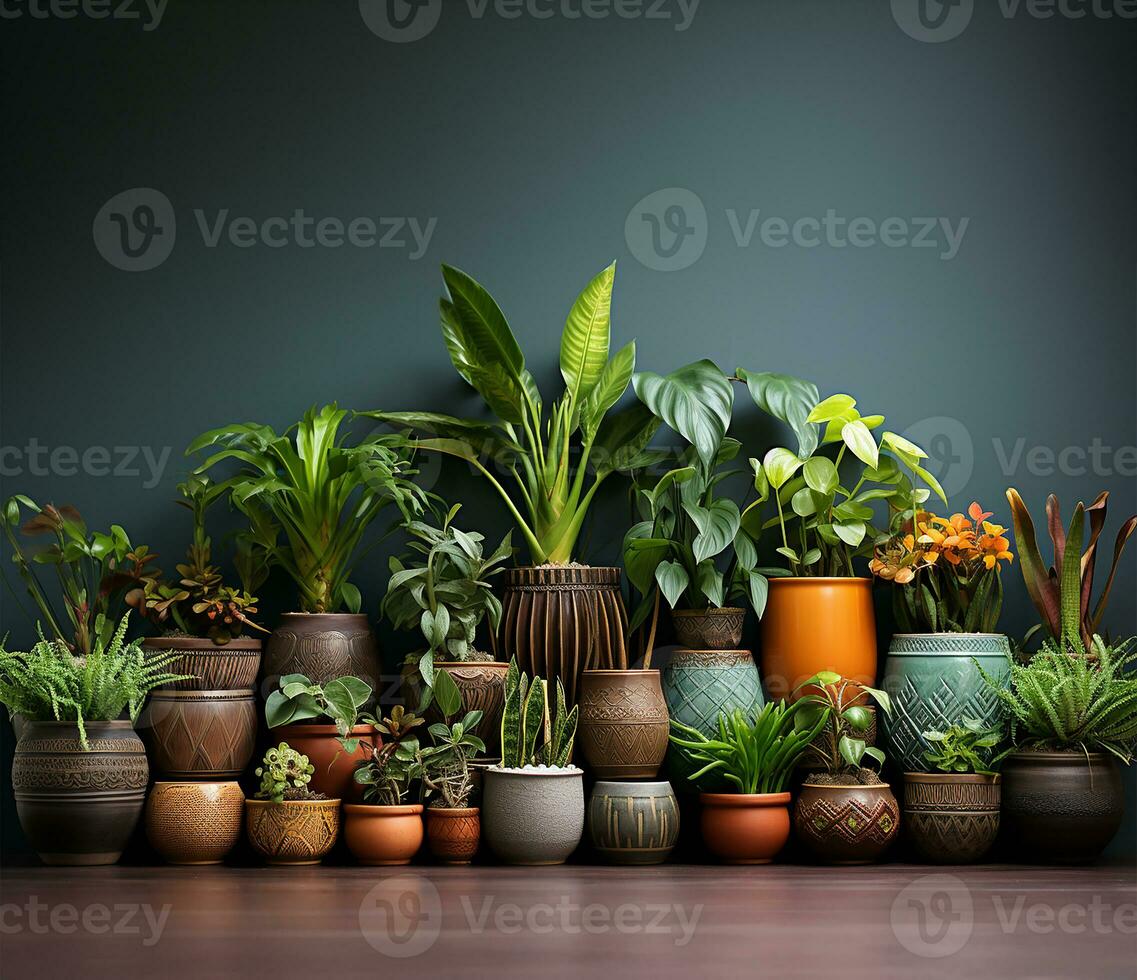 meticulous arrangement of diverse houseplants in pots. AI Generated photo