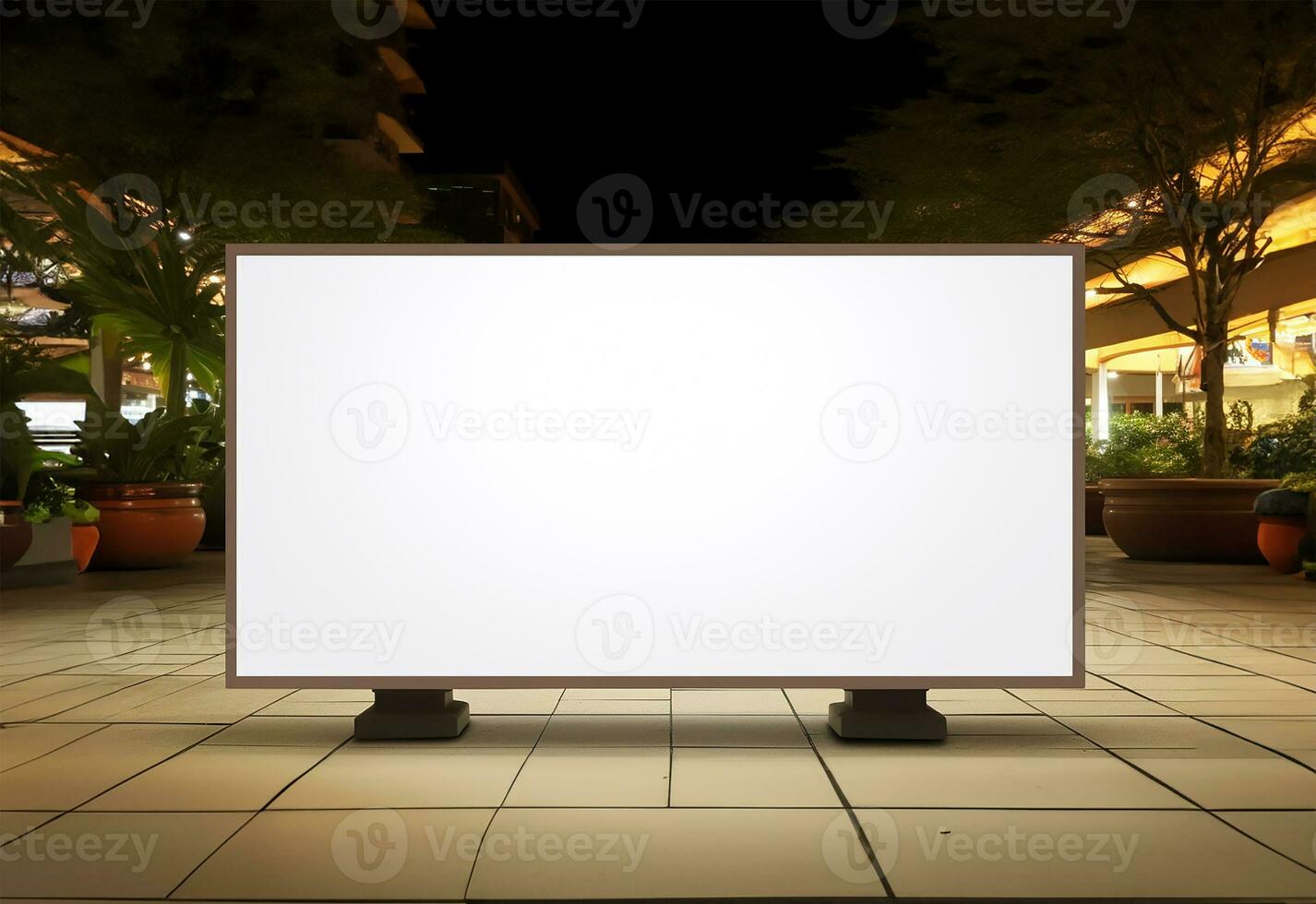 blank white mockup signboard positioned in a public shopping center. AI Generated photo