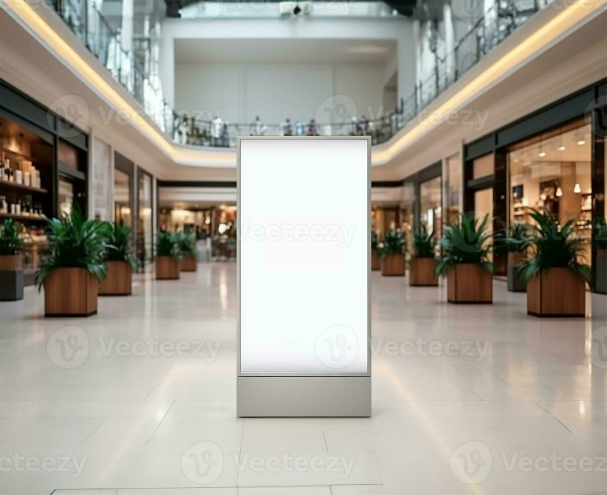 mockup poster stand positioned in a shopping center or mall environment. AI Generated photo