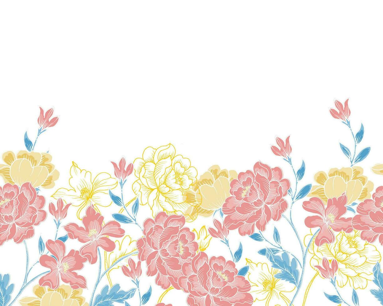 Hand Drawn Peony Batik Flower Seamless Background vector