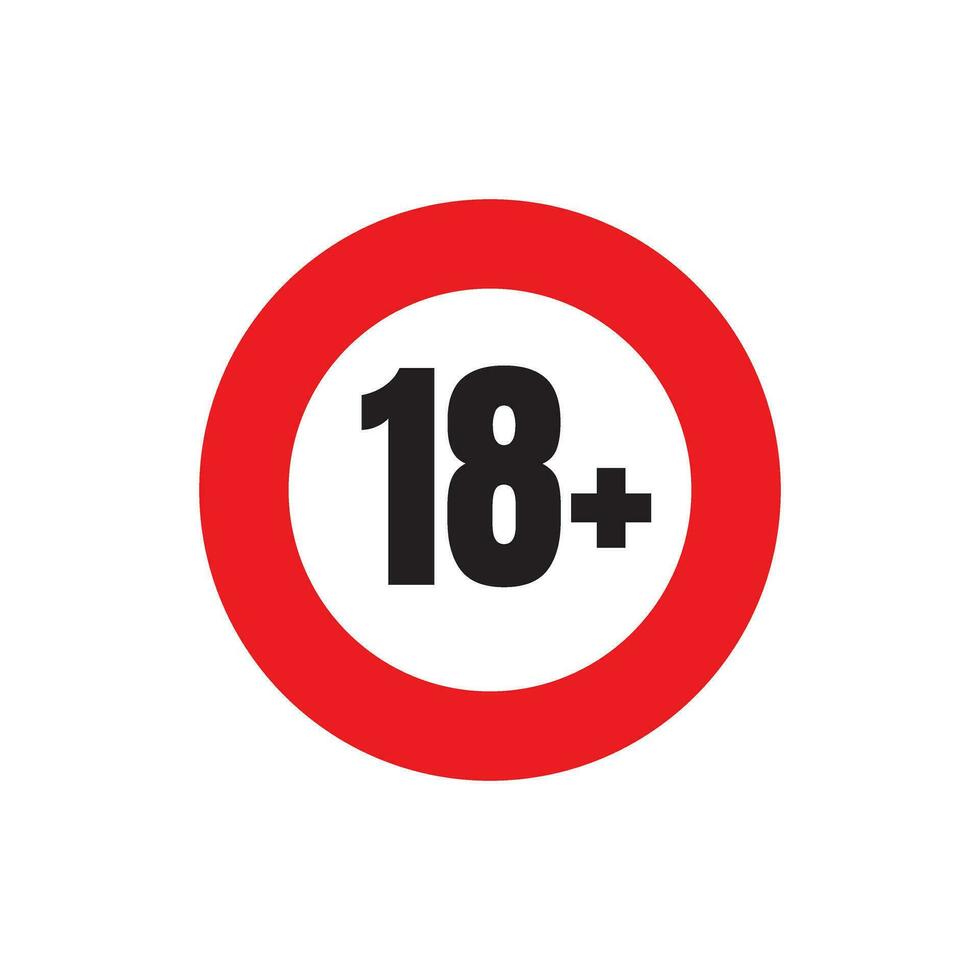 Under 18 sign warning symbol. Over 18 only censored. Eighteen age older forbidden adult content. vector