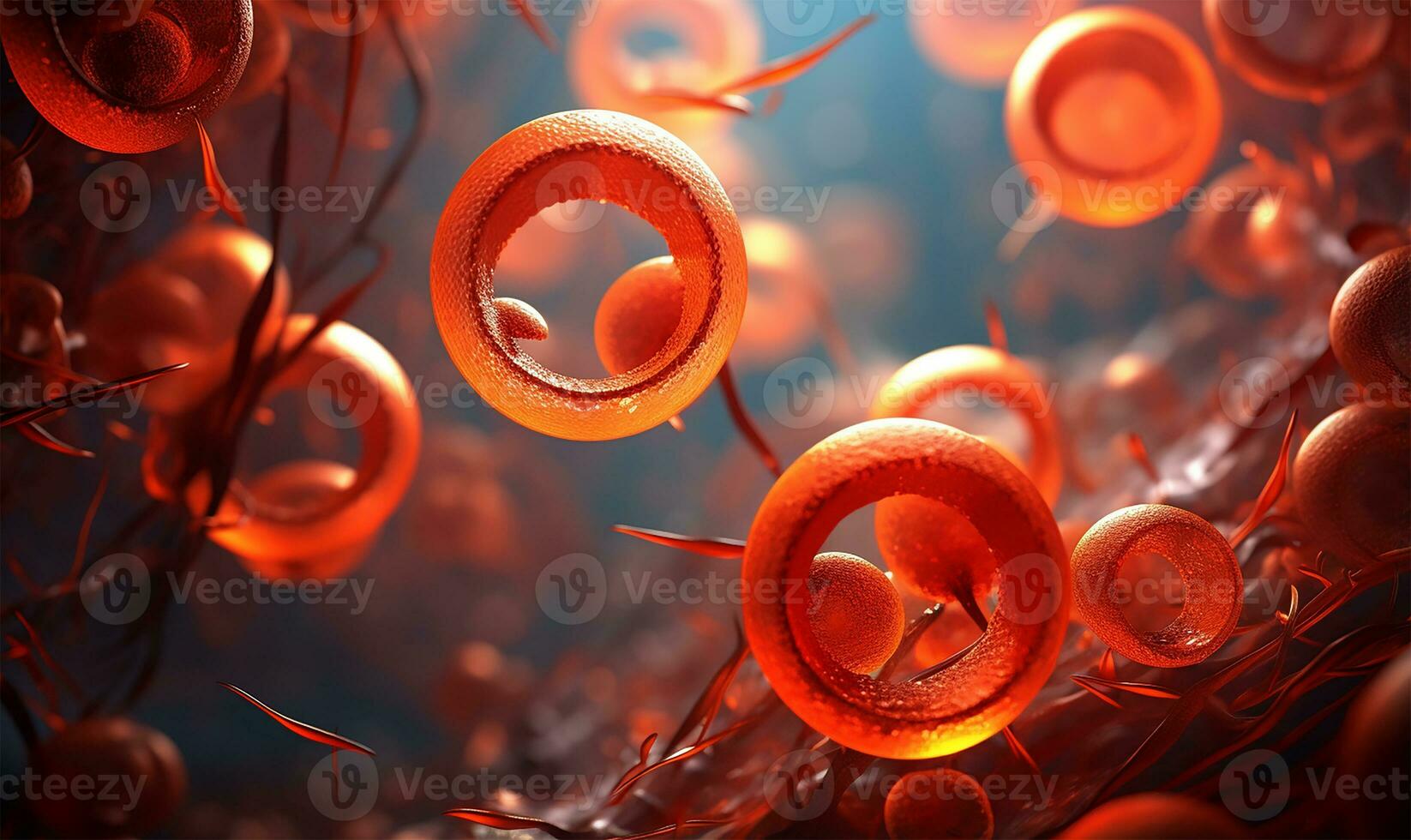 scientific illustration, Red blood cells as viewed under a microscope. AI Generated photo