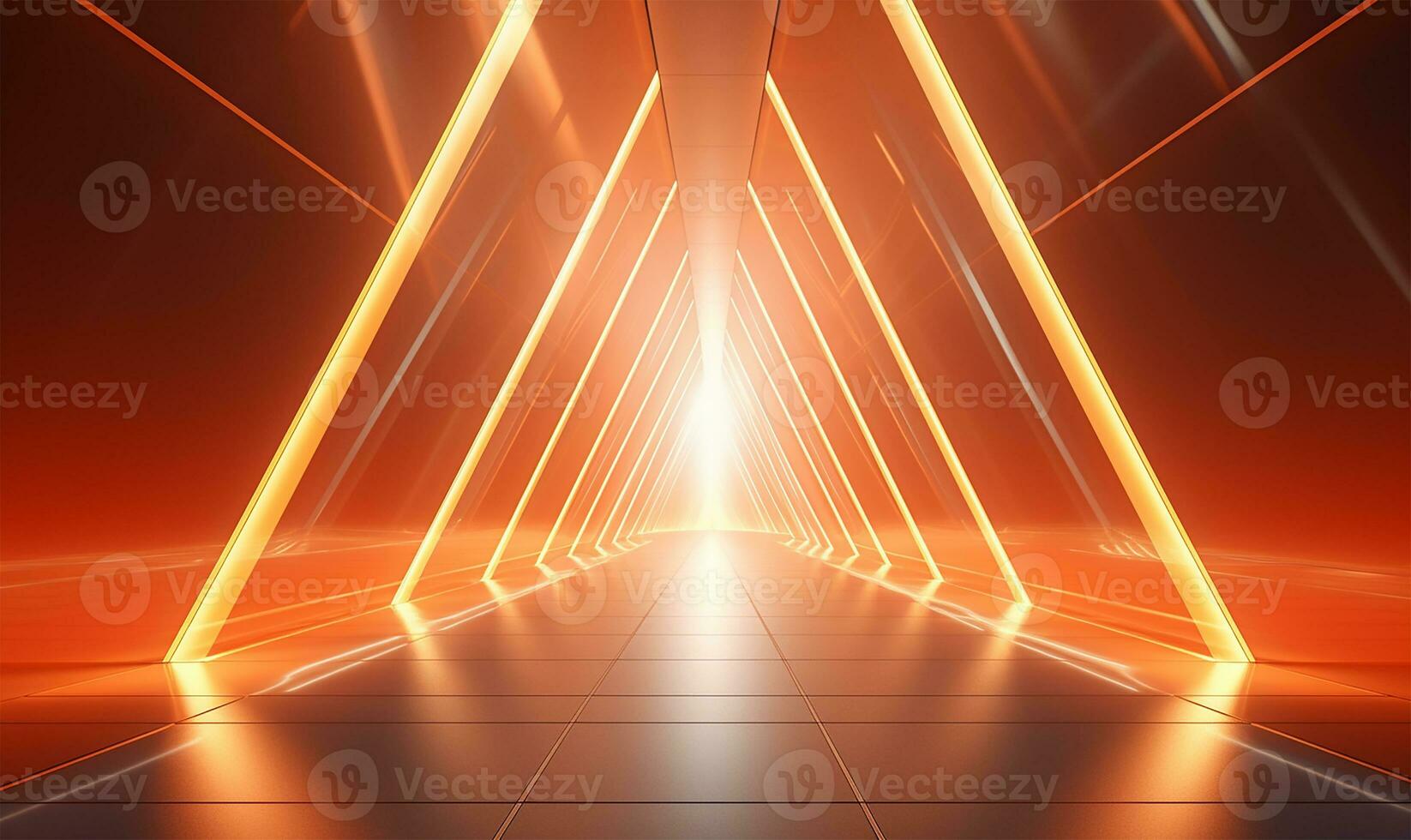 empty long light corridor designed as a futuristic Sci-Fi triangle tunnel. AI Generated photo