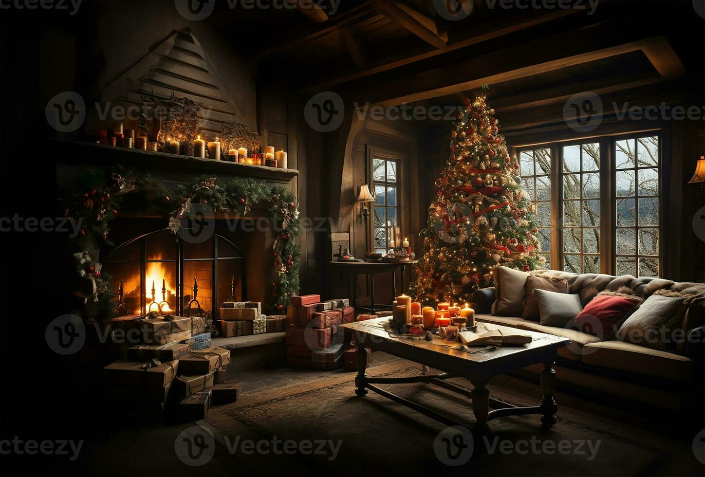 interior capturar el esencia de Navidad. ai generado foto