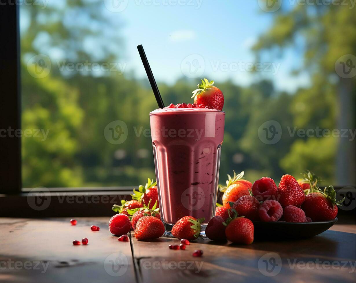 strawberry smoothie in a glass. AI Generated photo