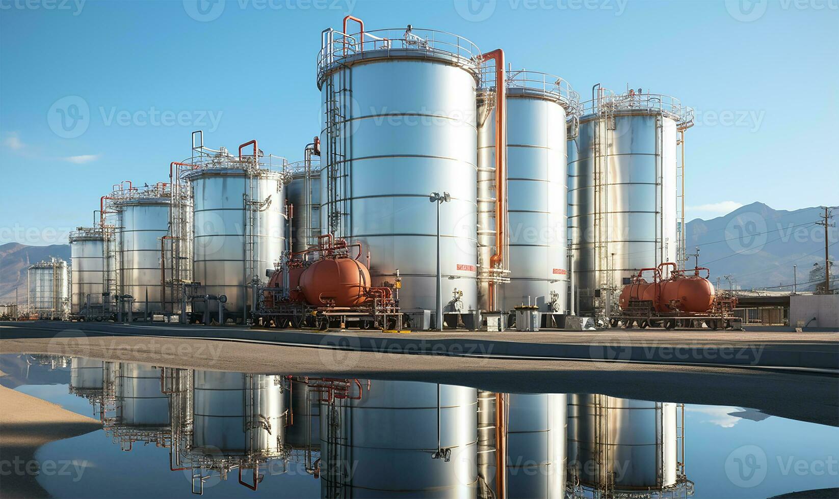 Large storage tanks and silos filled with raw materials. AI Generated photo