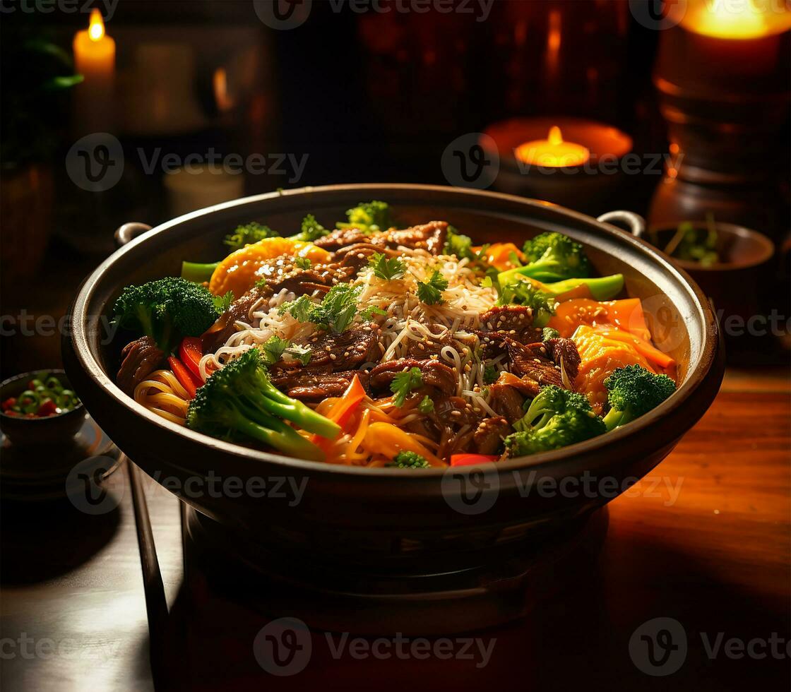 a tantalizing bowl of fried noodles. AI Generated photo