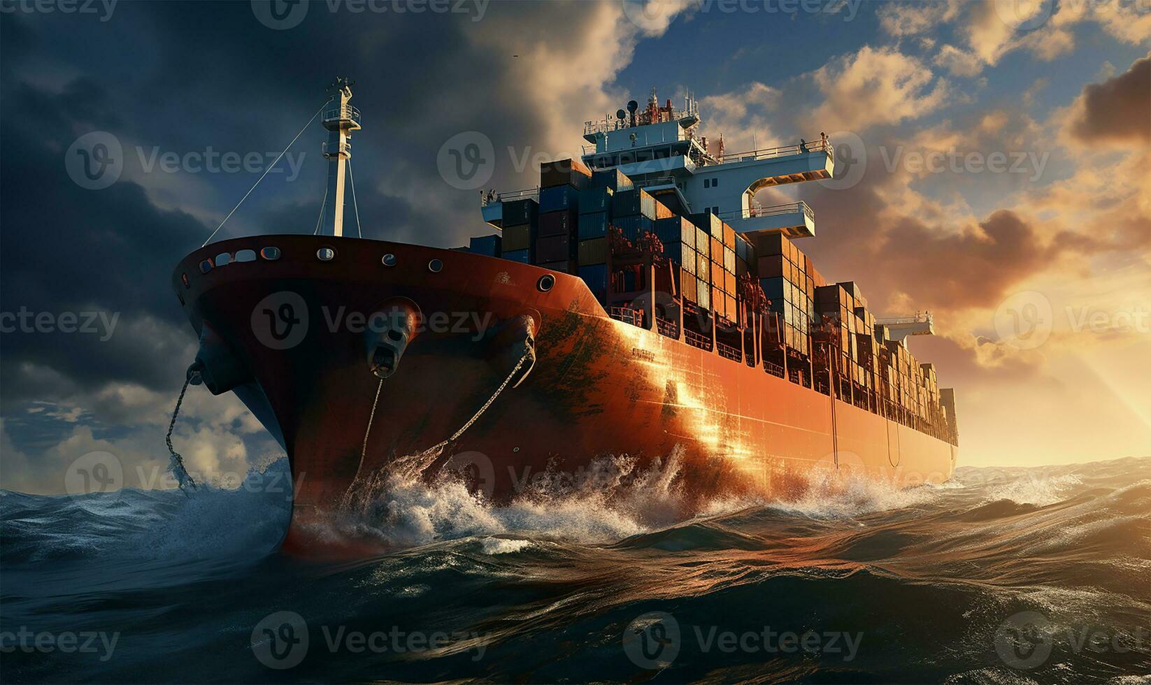 container ship cutting through the vast sea waters. AI Generated photo