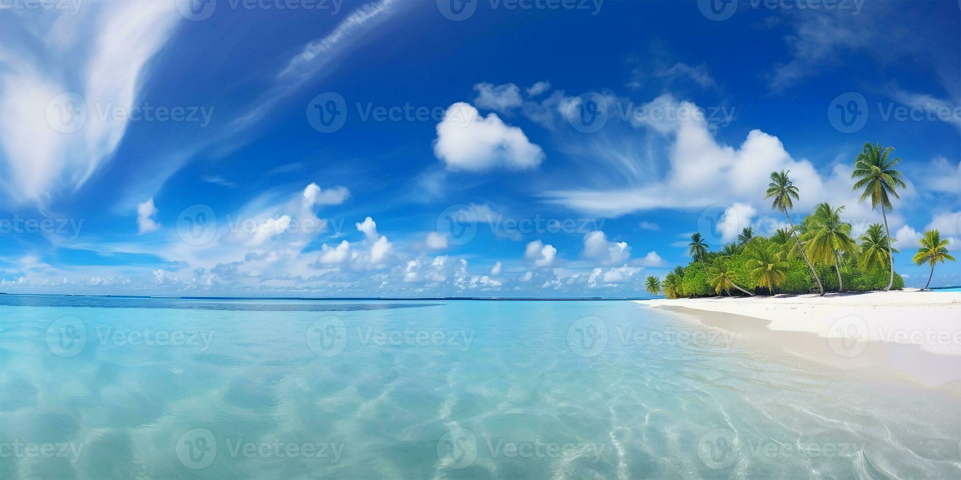 pristine sandy beach with fine white sand meeting the gentle roll of turquoise ocean waves. AI Generated photo