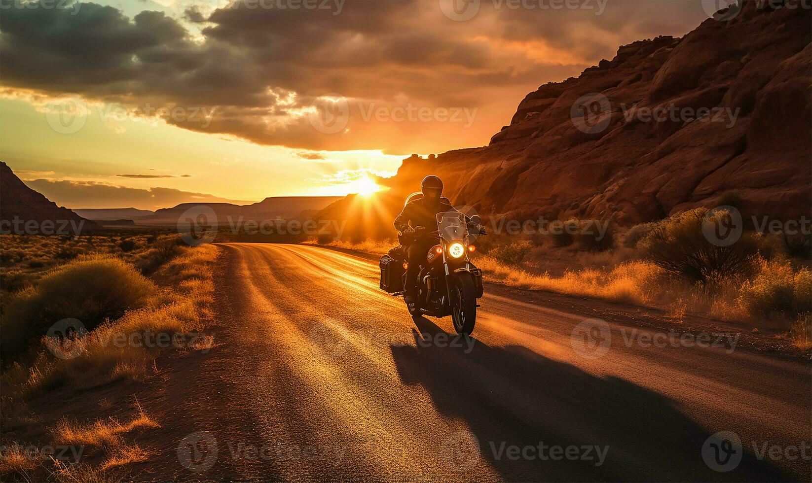 A group of motorcycle riders cruising together on a road. AI Generated photo