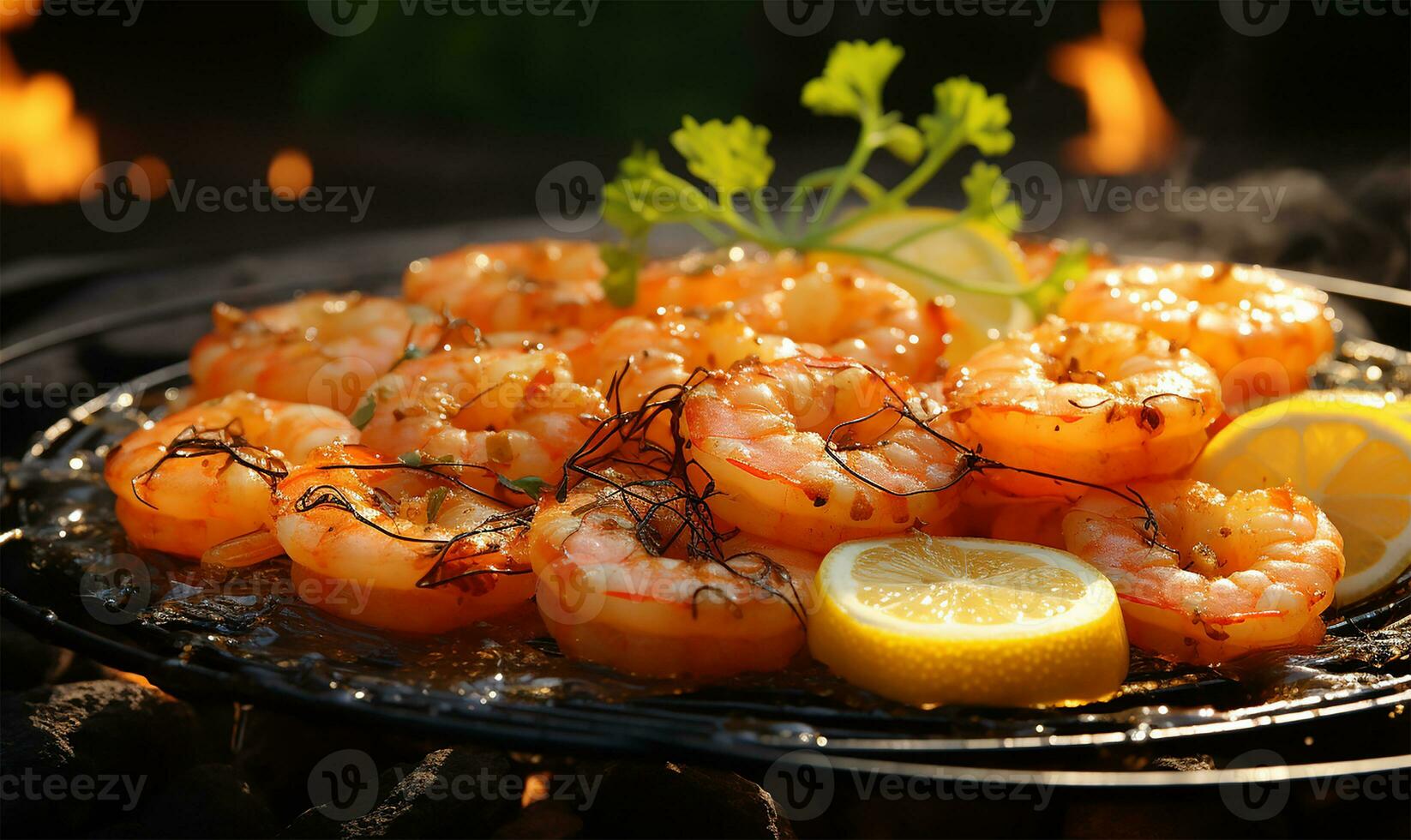 grilled shrimps, their golden hues gleaming enticingly. AI Generated photo