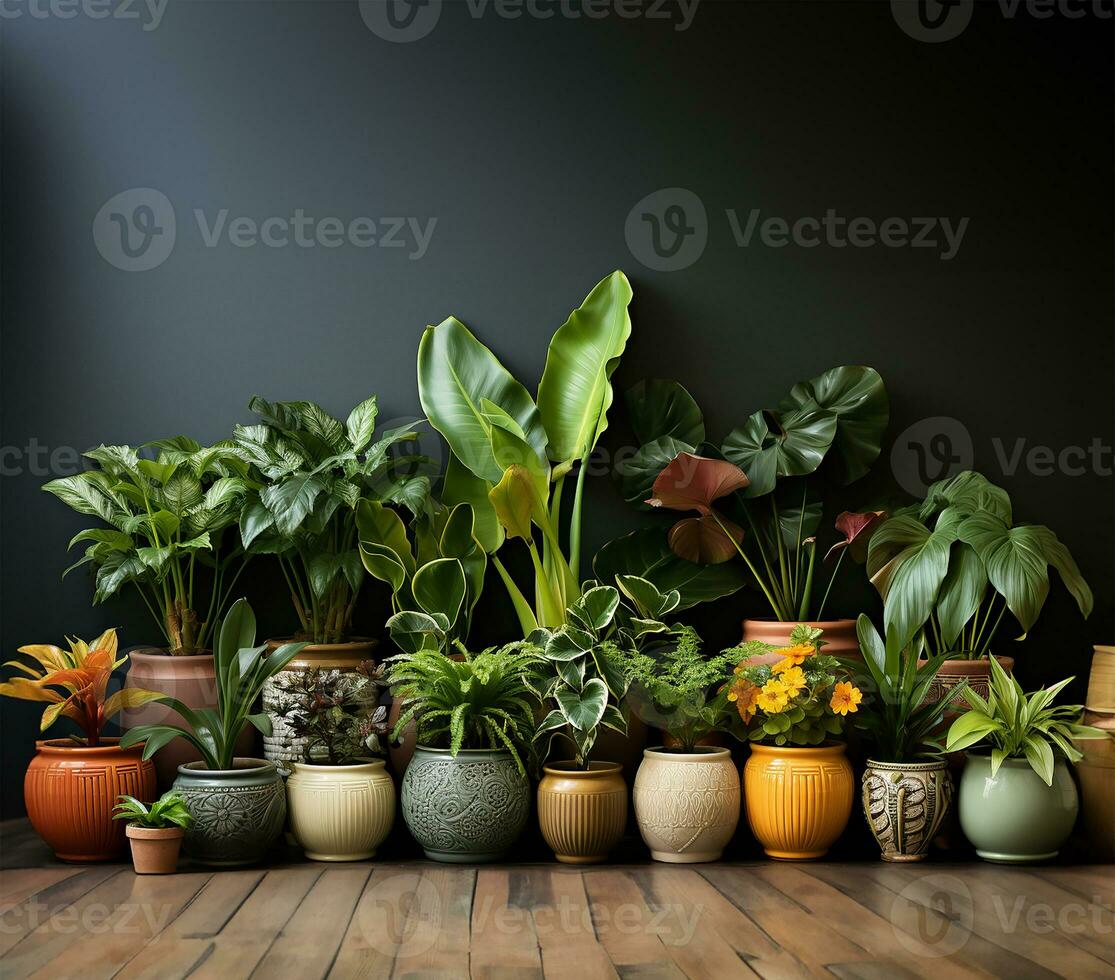 meticulous arrangement of diverse houseplants in pots. AI Generated photo