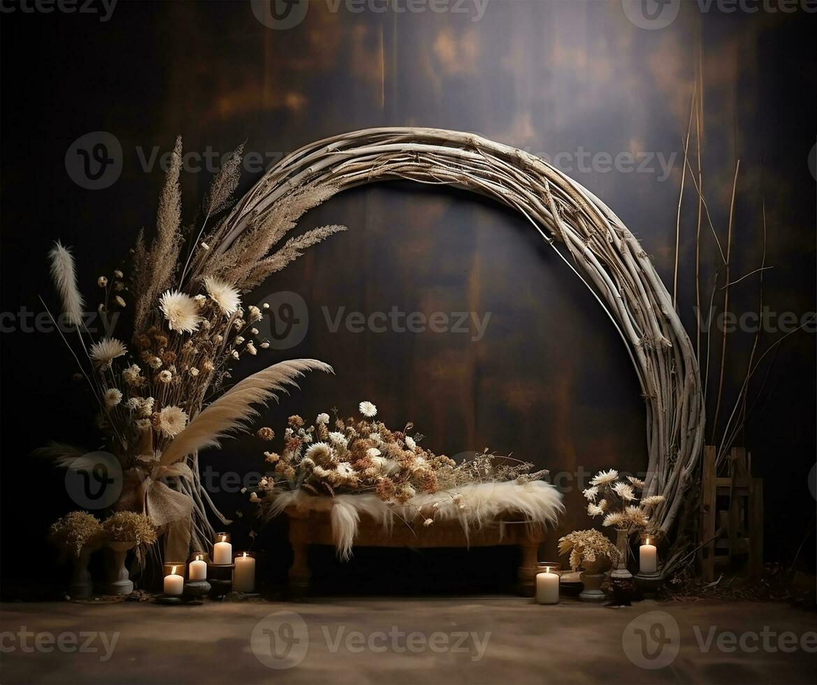 ethnic bow crafted from rustic wooden sticks. AI Generated photo