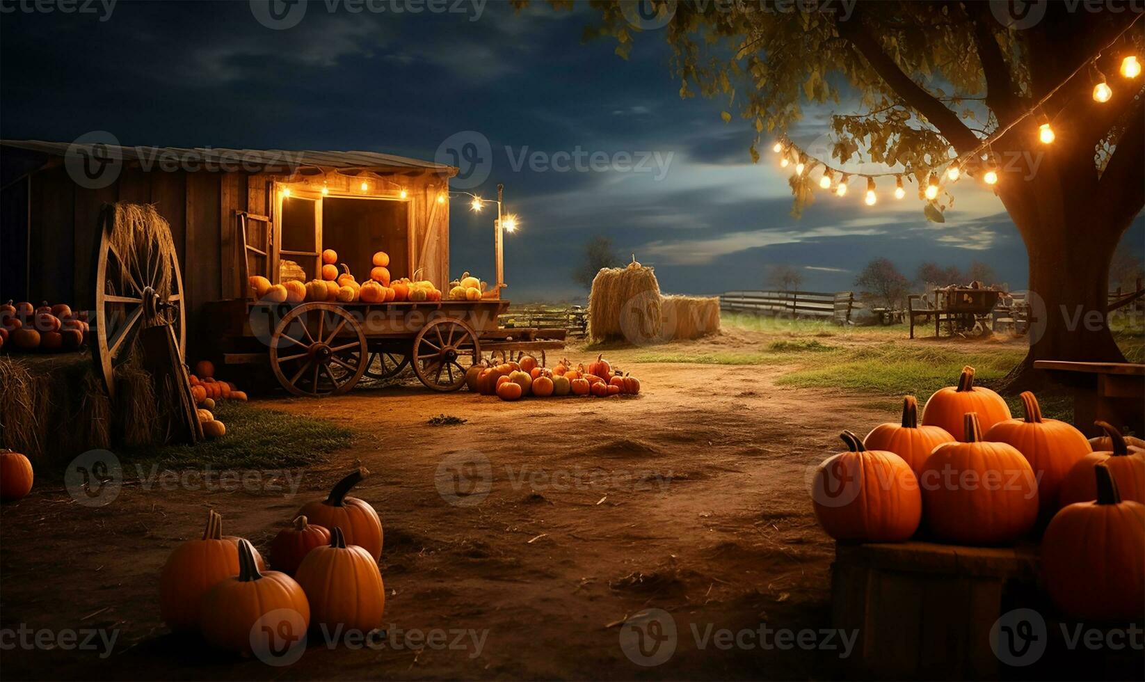 vivid spread of pumpkins sprawled across a farm during a lively autumn fall festival. AI Generated photo