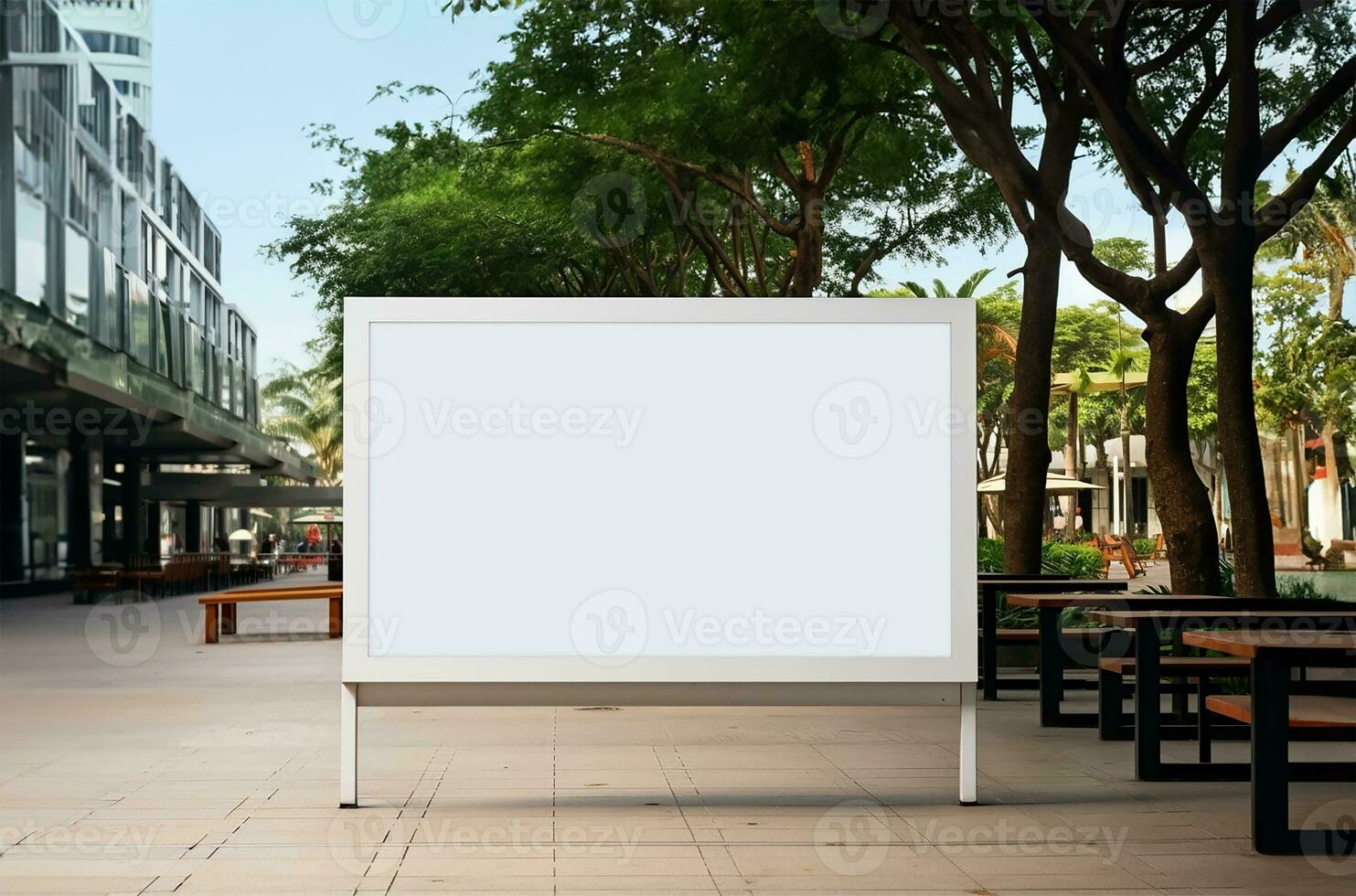 blank white mockup signboard positioned in a public shopping center. AI Generated photo