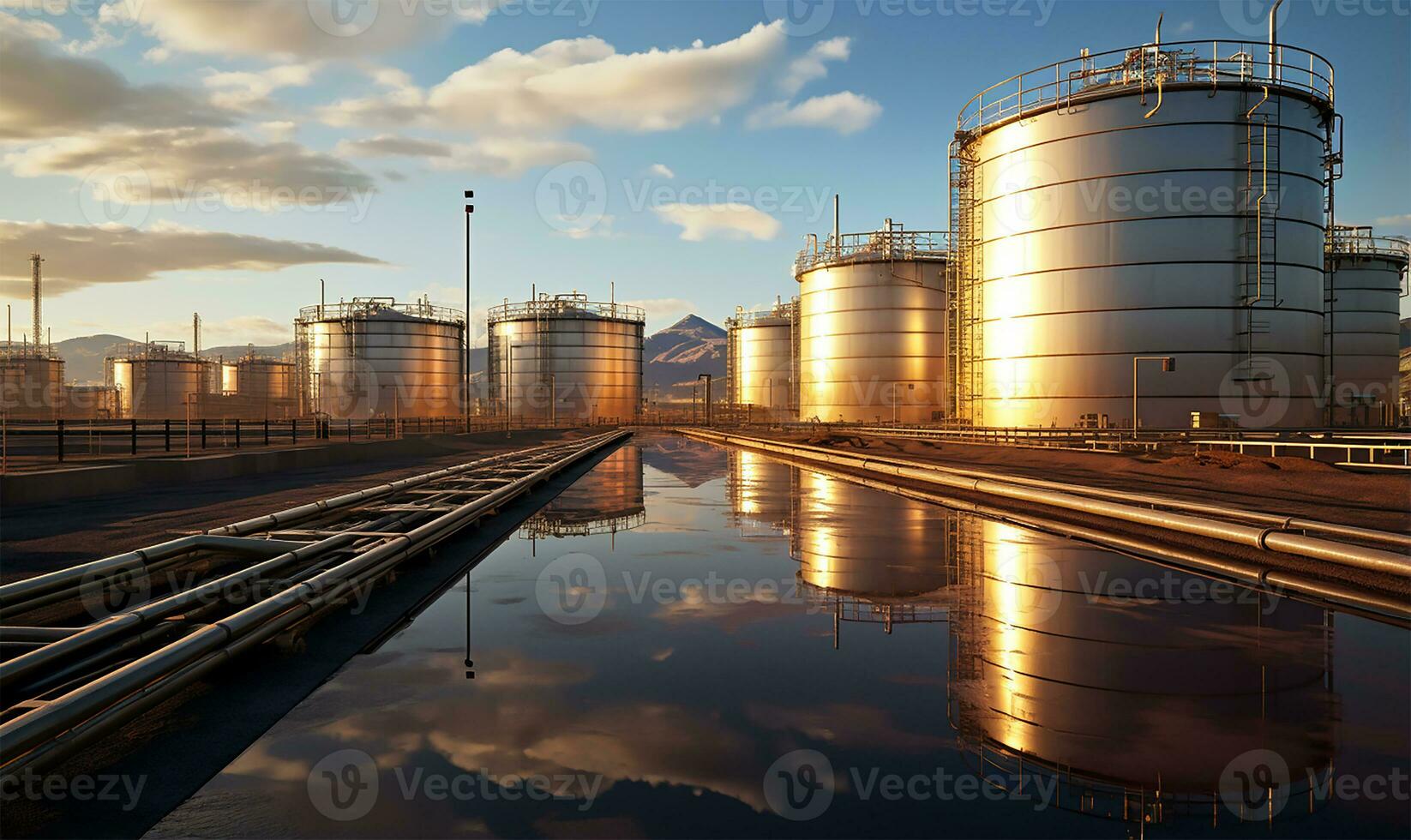 Large storage tanks and silos filled with raw materials. AI Generated photo