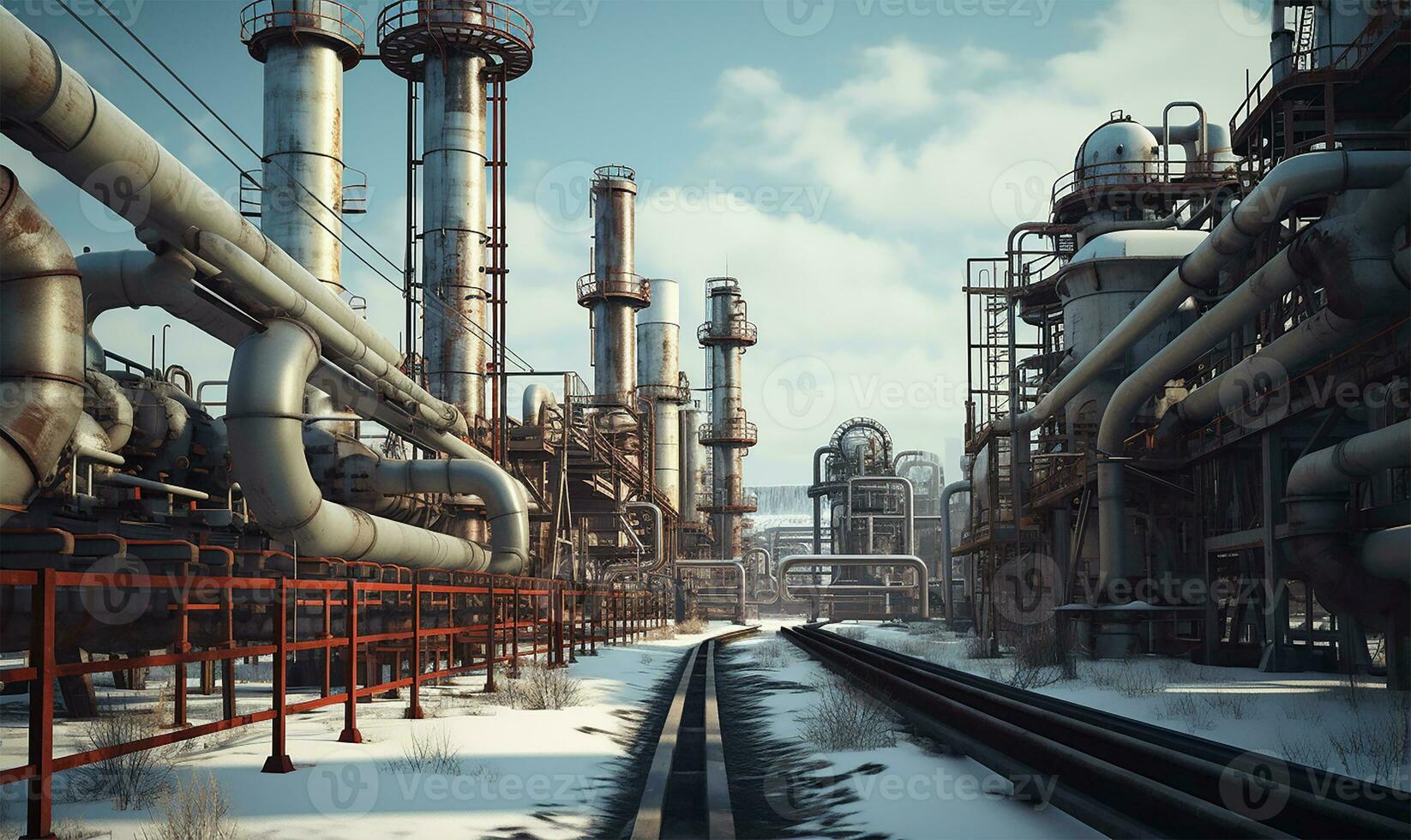 large oil pipeline and gas pipeline involved in the process of oil refining and the movement of oil and gas. AI Generated photo