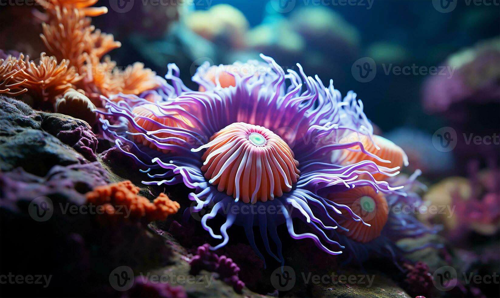 A mesmerizing close-up of a sea anemone. AI Generated photo