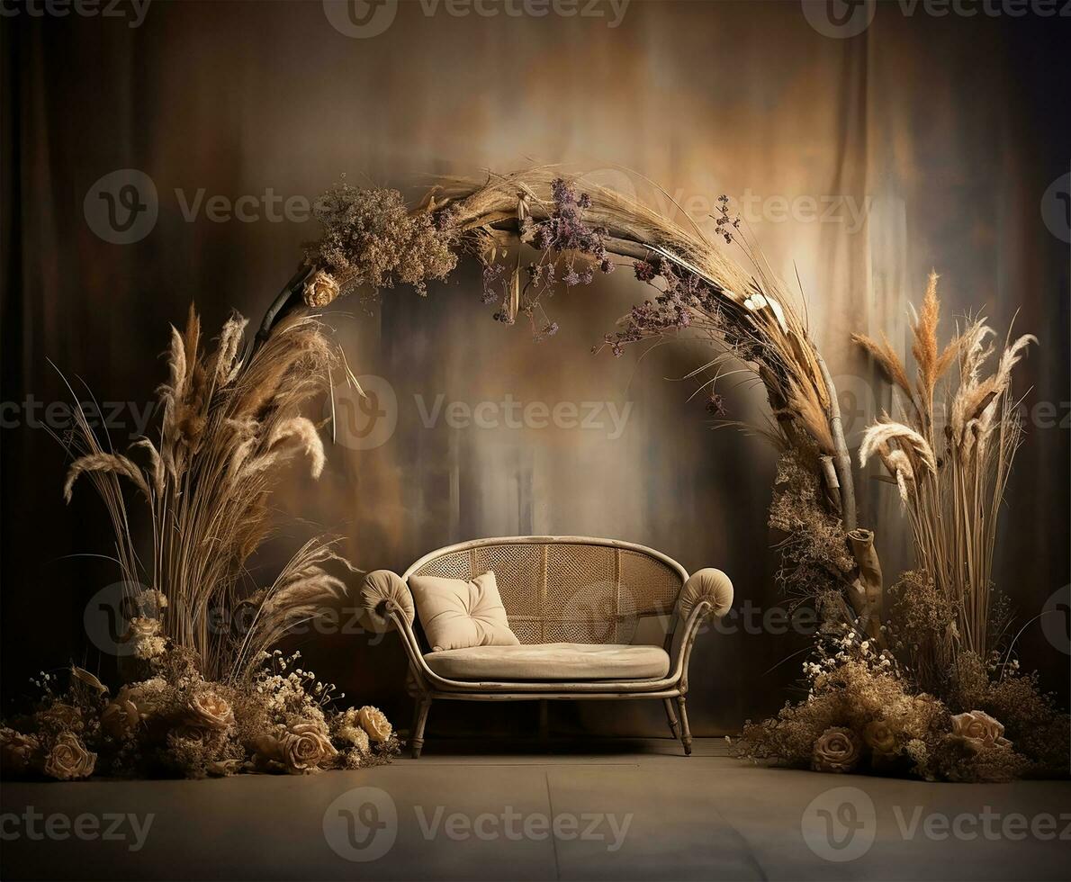 ethnic bow crafted from rustic wooden sticks. AI Generated photo
