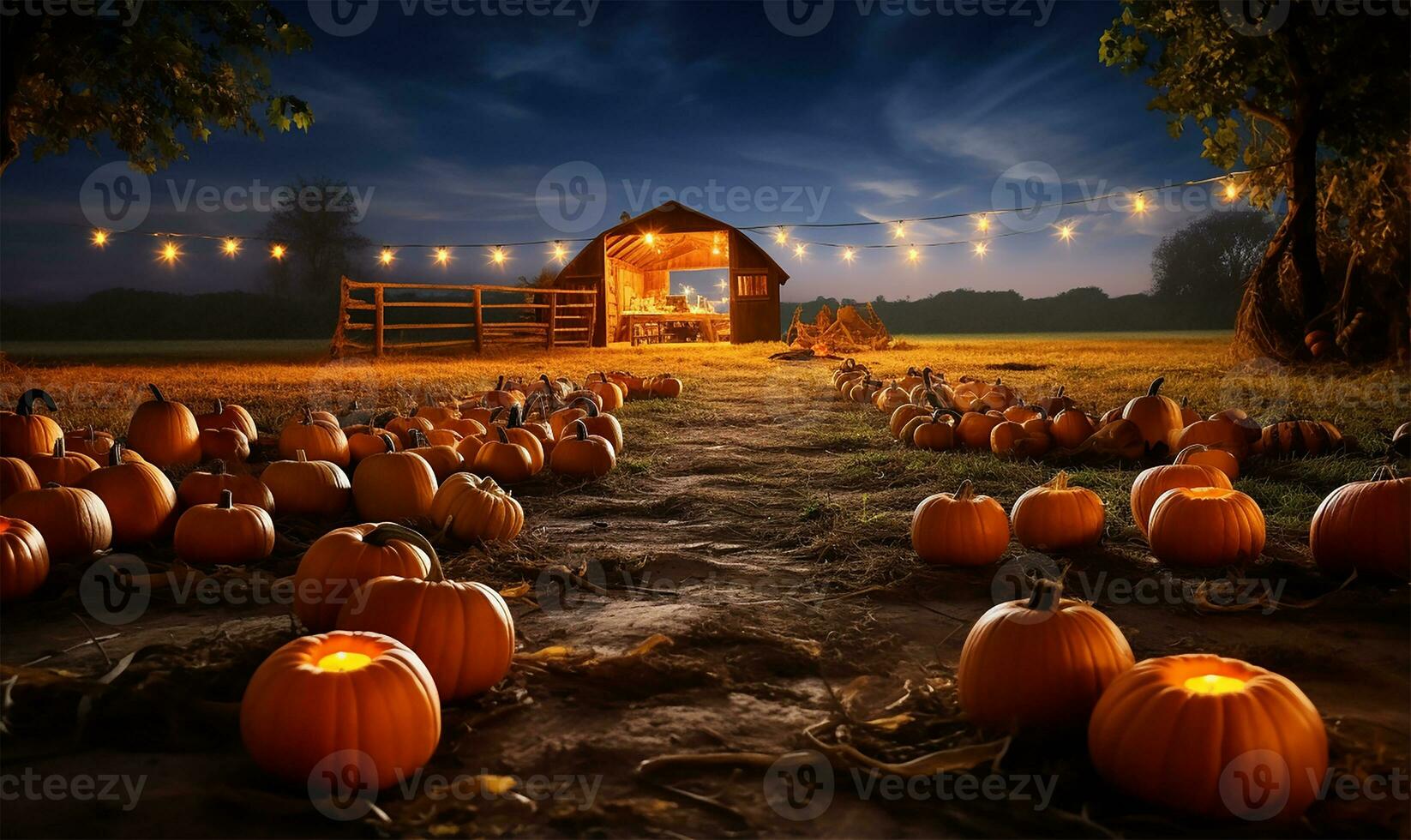 vivid spread of pumpkins sprawled across a farm during a lively autumn fall festival. AI Generated photo