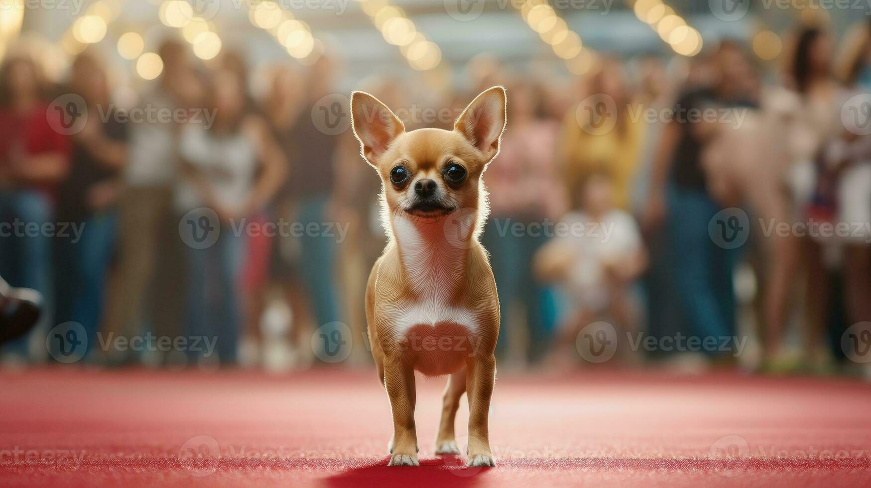 un pedigrí de pura raza chihuahua perro a un exposición de de pura raza perros. perro espectáculo. animal exhibición. competencia para el más de pura raza perro. ganador, primero lugar, principal premio. ai generado foto