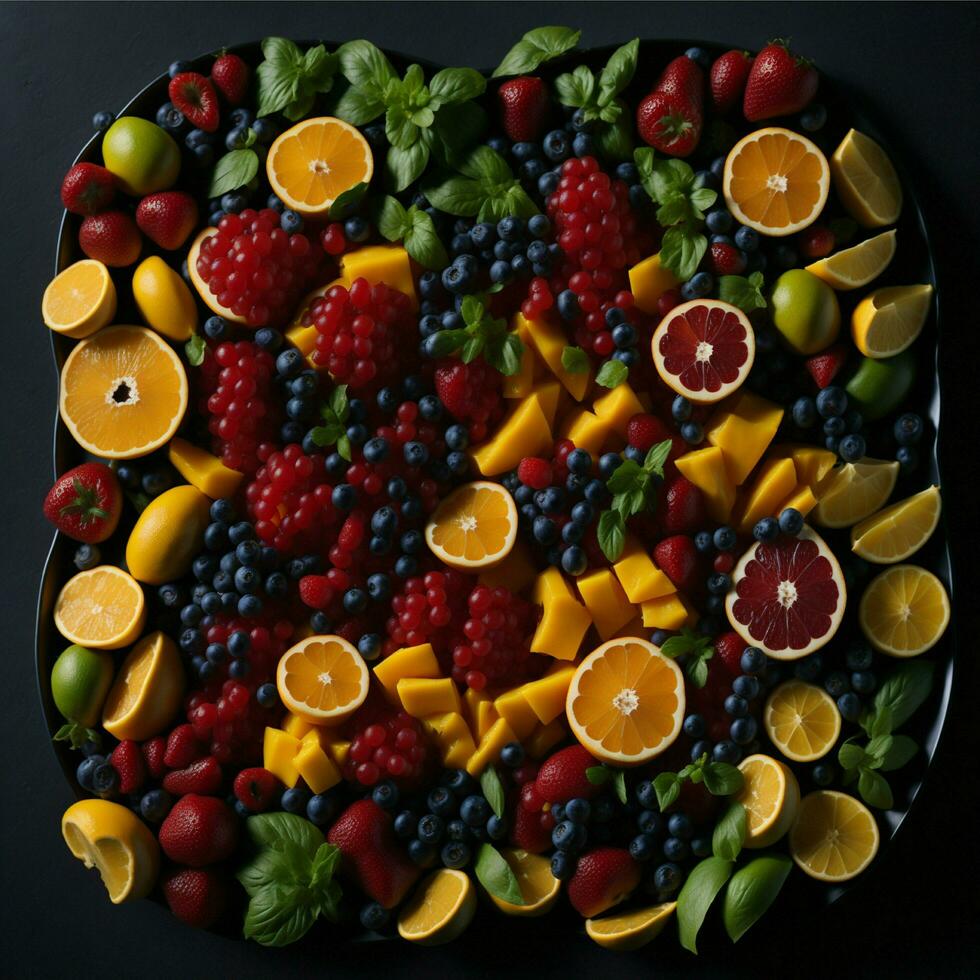 Top view table full of delicious food arrangement photo