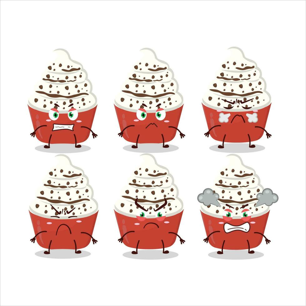 Ice cream vanilla cup cartoon character with various angry expressions vector