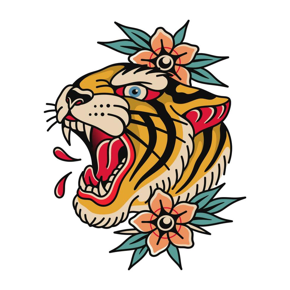 Traditional tiger tattoo vector design