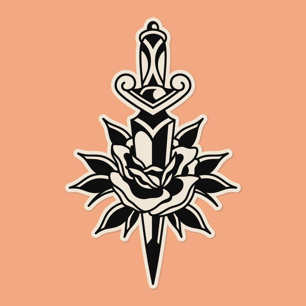 Old school dagger and rose tattoo vector