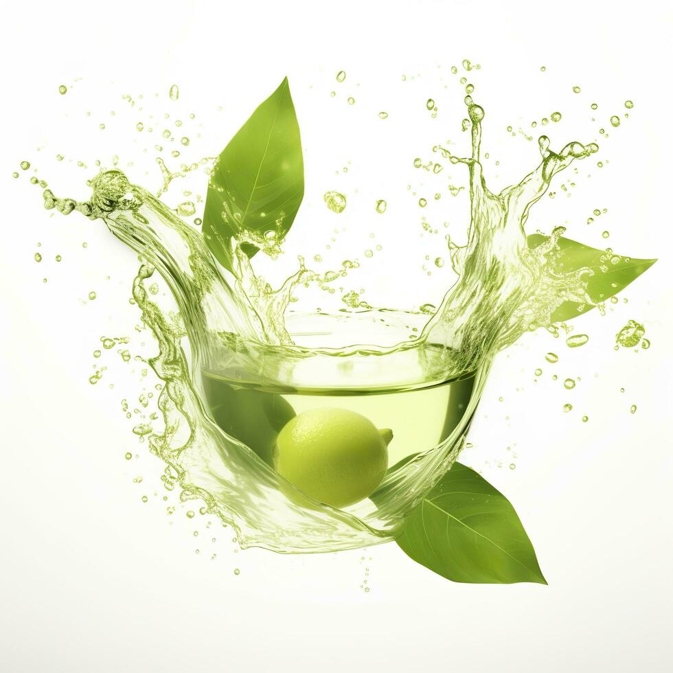 Green herbal tea wave splash with leaves flow. AI Generated photo