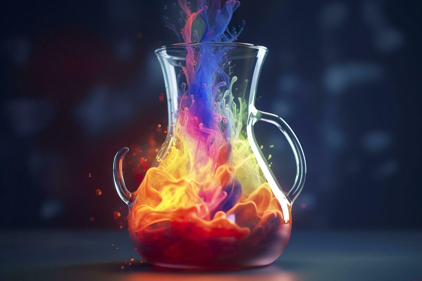 Close Up of a Science Beaker Filled with Multi Colored Liquids. AI Generative photo