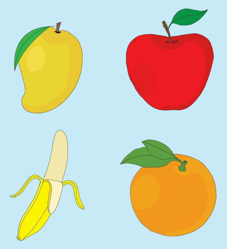 Mango, Apple, Banana and Orange vector